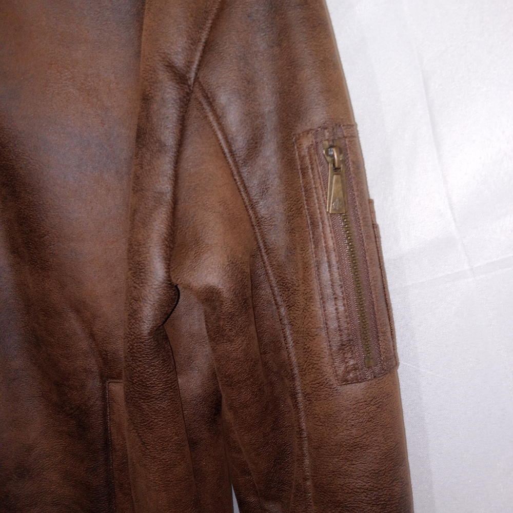 Rainforest Shearling Lined Nubuk Aviator Zip Bomber Jacket Mens Large - Picture 5 of 13